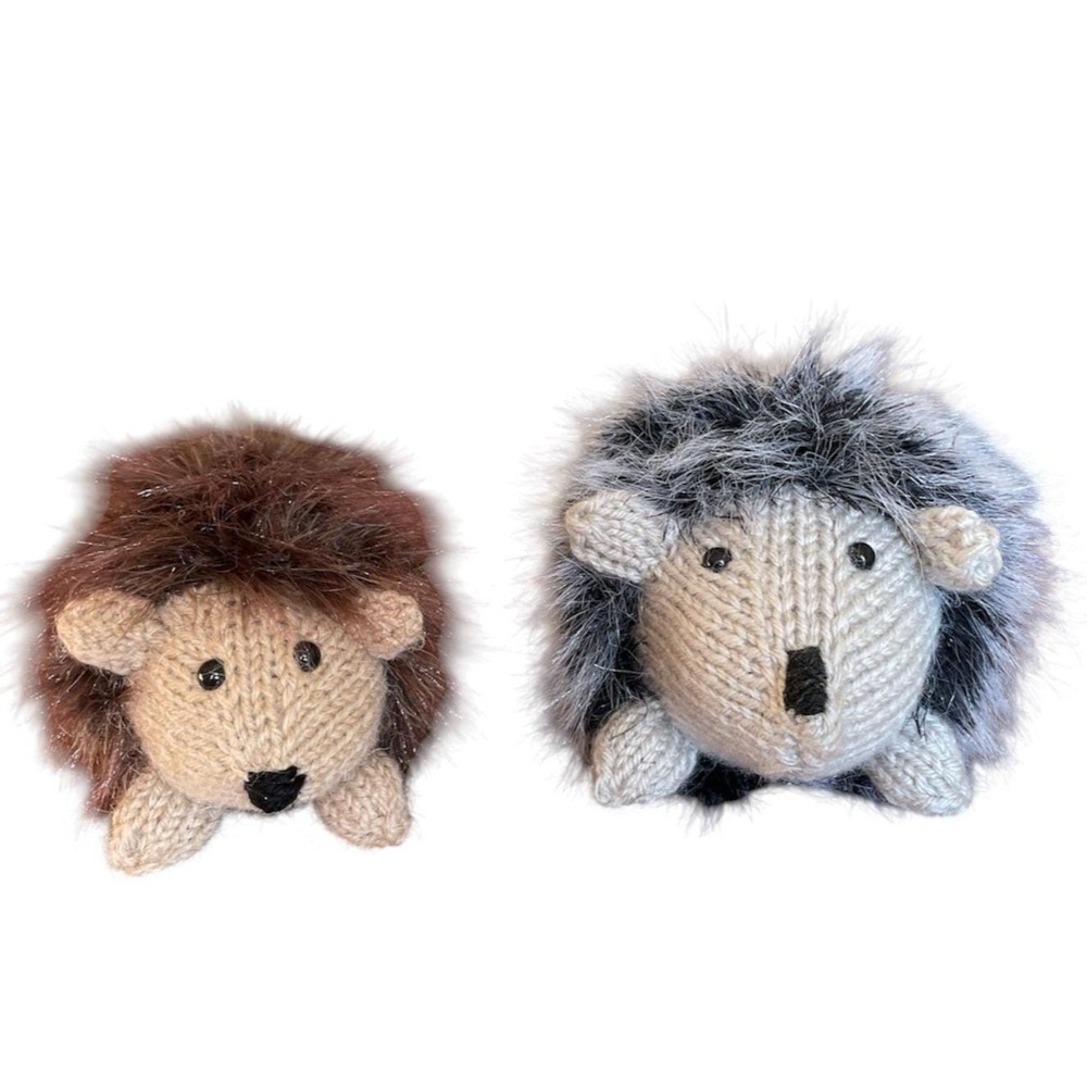 Hedgehog Handmade Set of Two Toys Knitted Brown Plushie Gray Woodland Animal